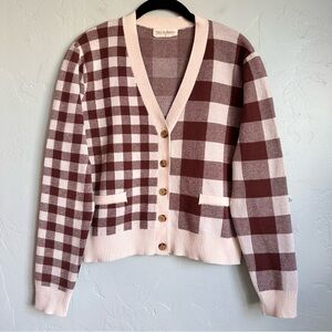78 & Sunny Alumni Double Plaid‎ Cardigan Medium Cream Cocoa EUC Cottage Preppy